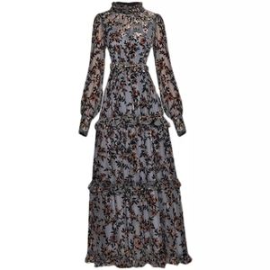 Floral Tiered Maxi Dress - Dusty Gray